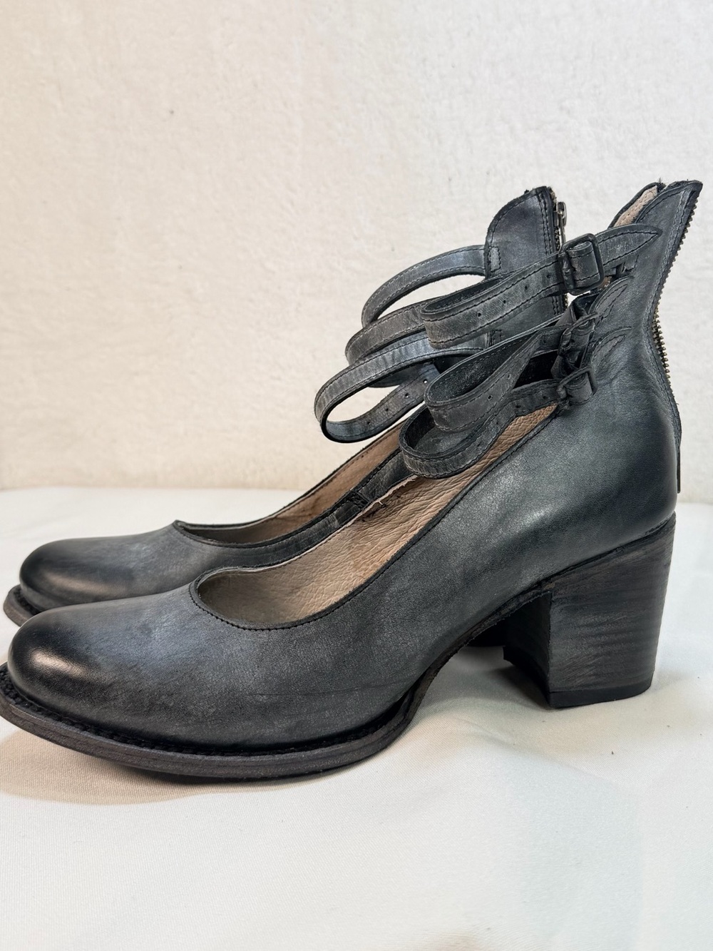 Freebird Randi Black Leather Strappy Mary Jane Heels Womens Size 12 rustic boho